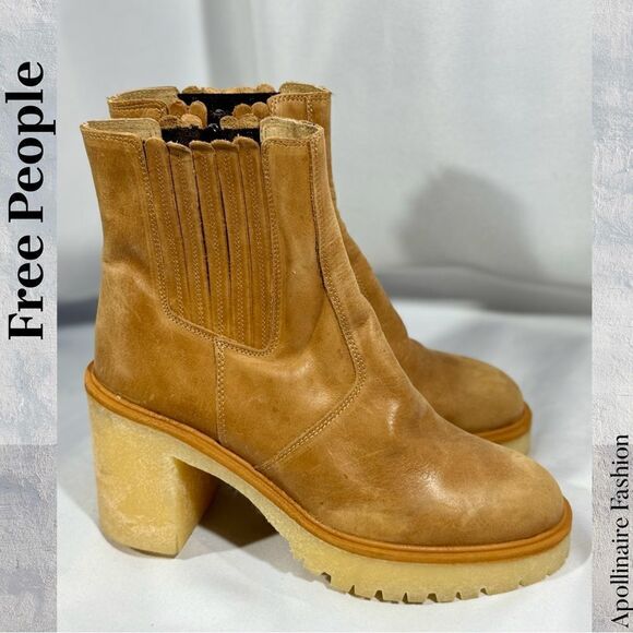 FREE PEOPLE JAMES CHELSEA CHUNKY HEEL BOOTS IN TAN SIZE 40 NEW - Picture 3 of 6